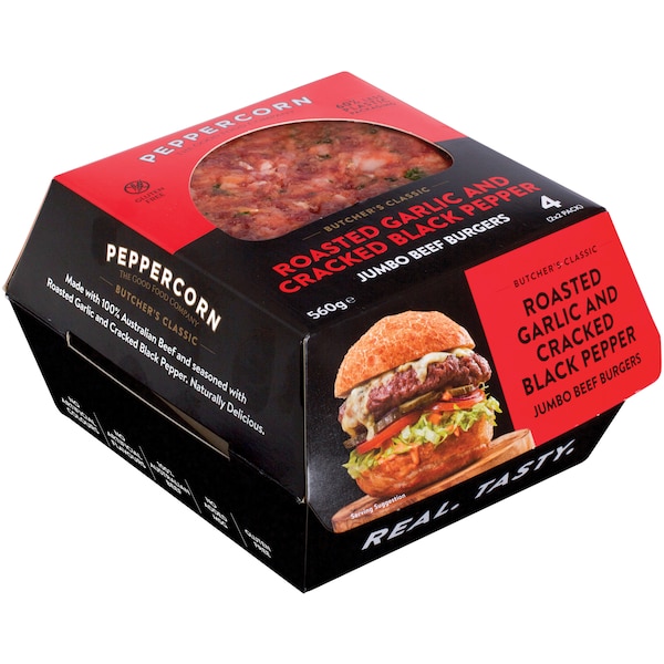 Peppercorn Beef Burger Box With Roasted Garlic & Cracked Black Pepper 560g