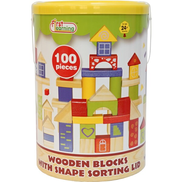 First Learning Wooden Building Blocks 100 Piece Set Each