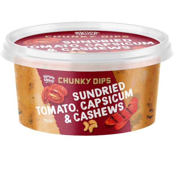 Simply Delish Chunky Dip Sundried Tomato, Capsicum & Cashew 150g