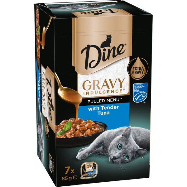 Dine Pulled Menu Adult Wet Cat Food Gravy Indulgence with Tuna 85g x 7 pack