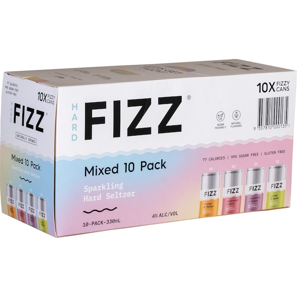 Hard Fizz Sparkling Hard Seltzer Mixed Cans 330ml x 10 Pack