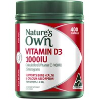 Nature's Own Vitamin D 1000IU D3 Capsules For Bone Health + Immunity