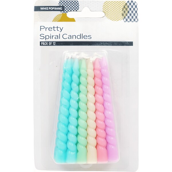 Whiz Pop Bang Pretty Spiral Candles 12 pack