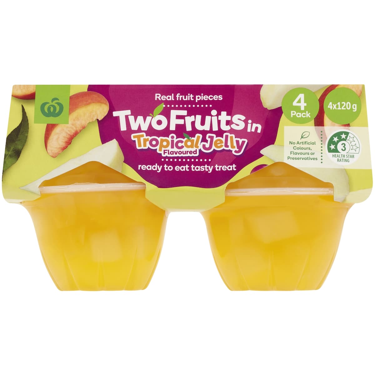 Woolworths Two Fruits In Tropical Jelly 4x120g bunch