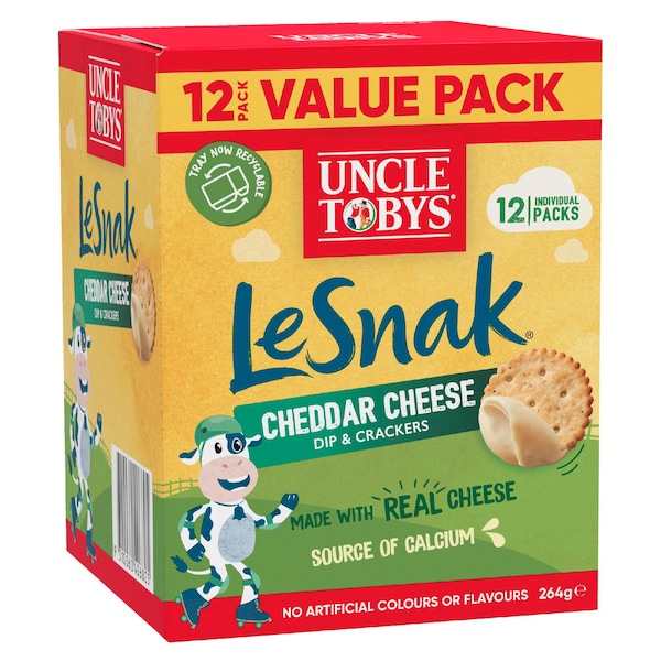 Uncle Tobys Le Snak Cheddar Cheese Dip & Crackers 12 pack
