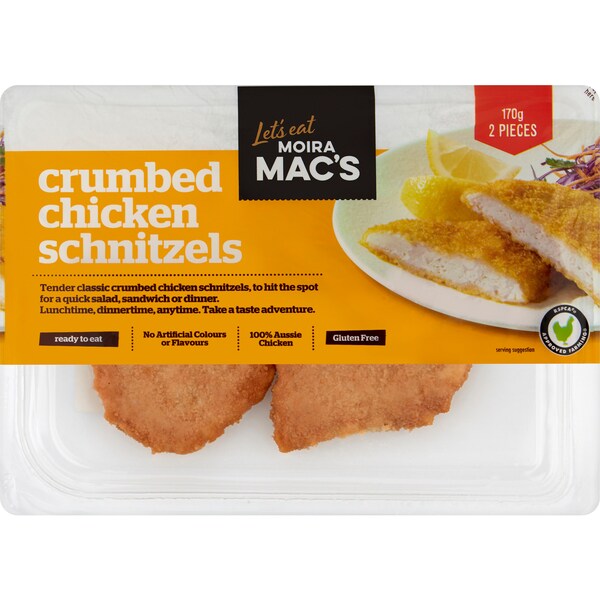 Moira Mac's Crumbed Chicken Schnitzels Gluten Free 2 Pack
