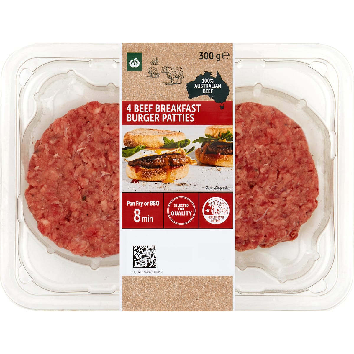 Woolworths Beef Breakfast Burger Patties 4 Pack bunch