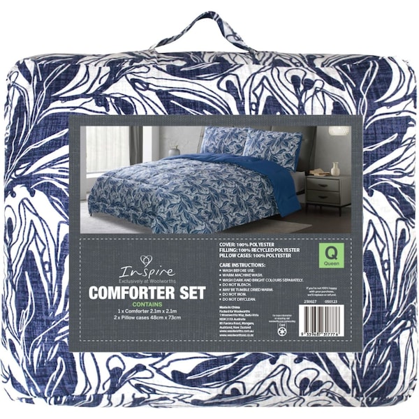 Inspire Comforter Set Queen Bed Blue Assorted Each