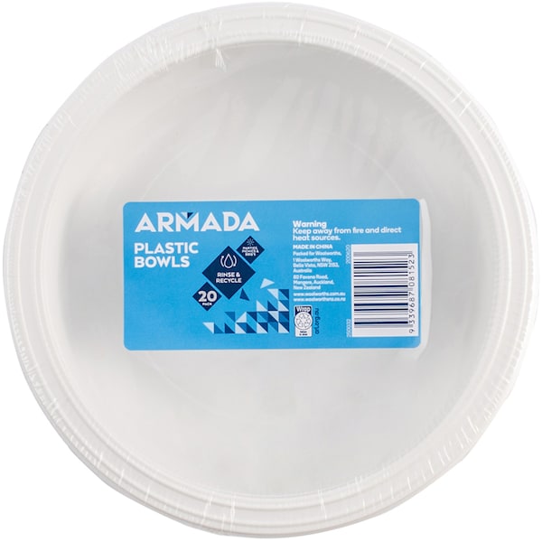 Essentials Plastic Bowls White 20 Pack