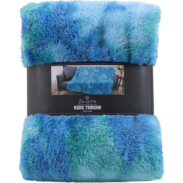 Inspire Kids Colourful Faux Fur Throw Blue Each