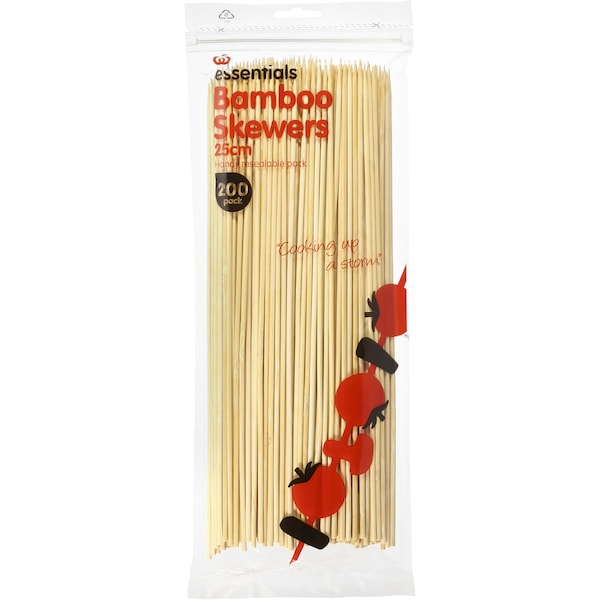 Essentials Kitchen Gadget Bamboo Skewers 25cm 200 Pack