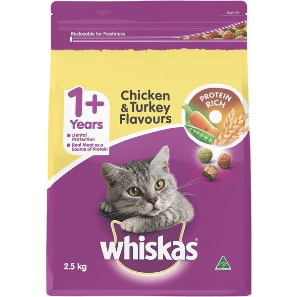Whiskas 1+ Years Dry Cat Food Chicken & Turkey 2.5kg