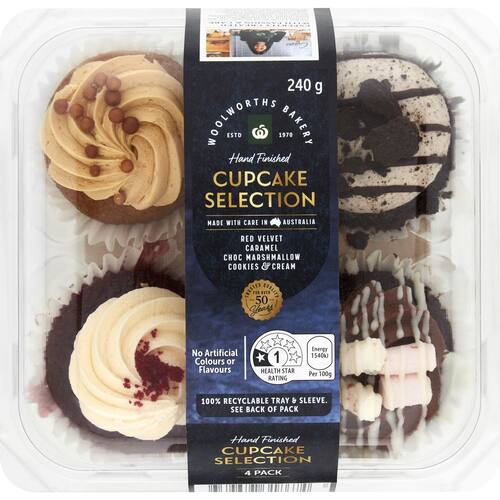 Woolworths Assorted Iced Cupcakes 4 pack bunch