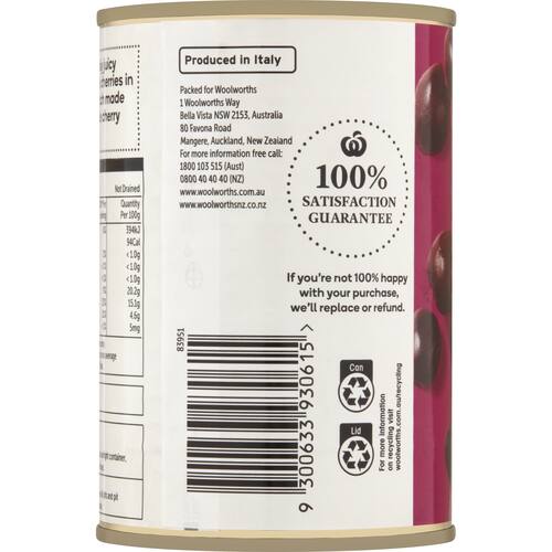 Woolworths Black Cherries Stoneless In Syrup 415g bunch