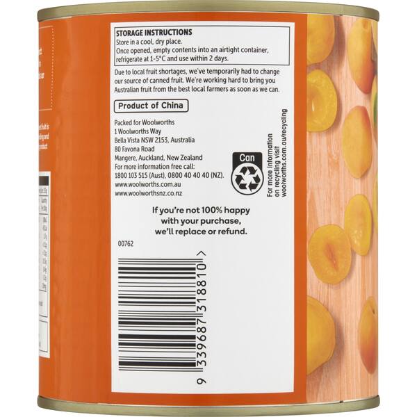 Woolworths Apricots In Juice 825g bunch
