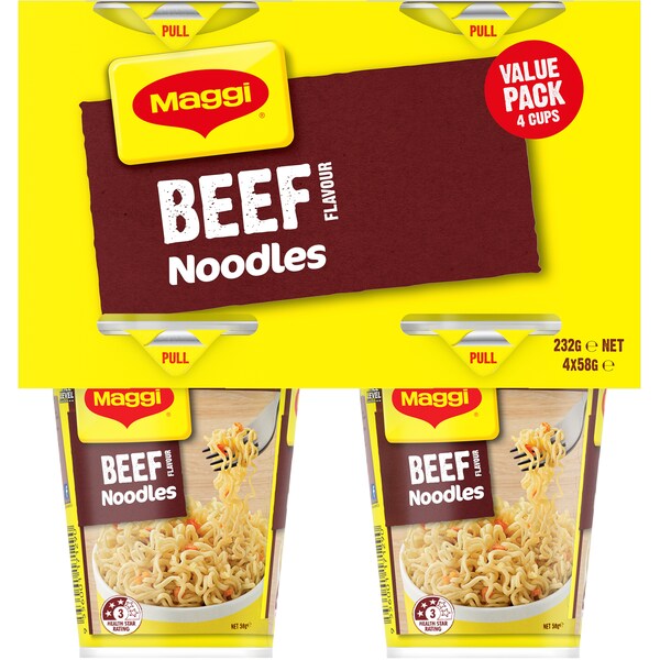 Maggi Beef Flavour Cup Instant Noodles 4 pack