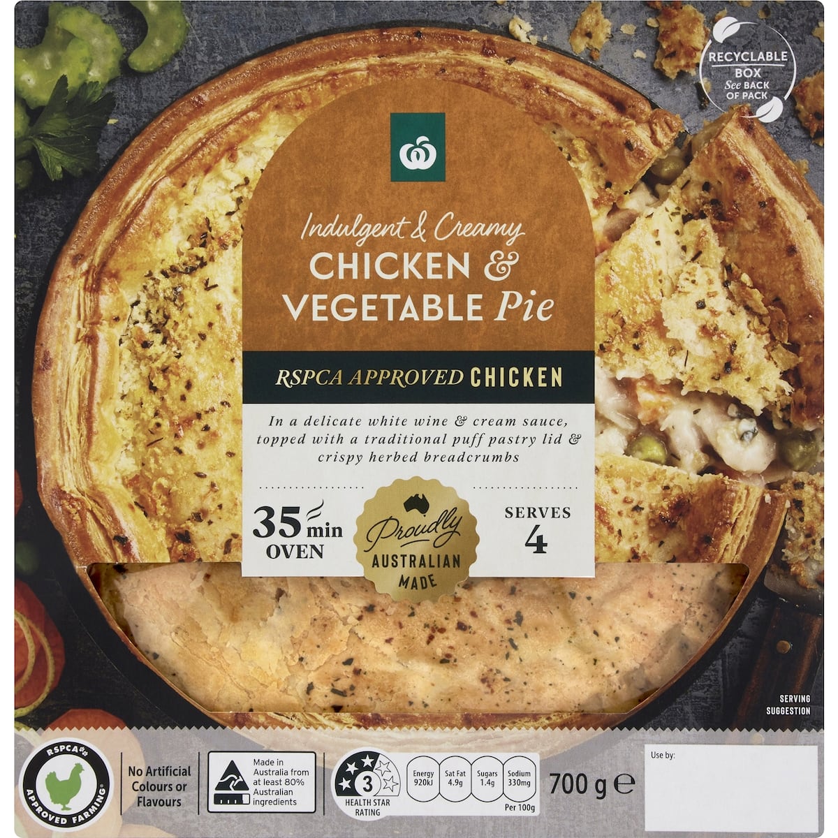 Woolworths Chicken & Vegetable Pie 700g bunch