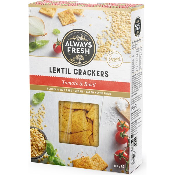 Always Fresh Lentil Crackers Tomato & Basil 100g