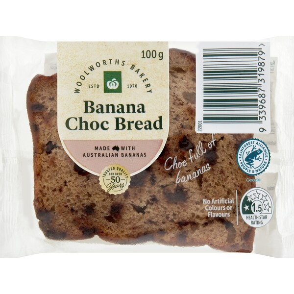Woolworths Choc Banana Bread Slice 100g