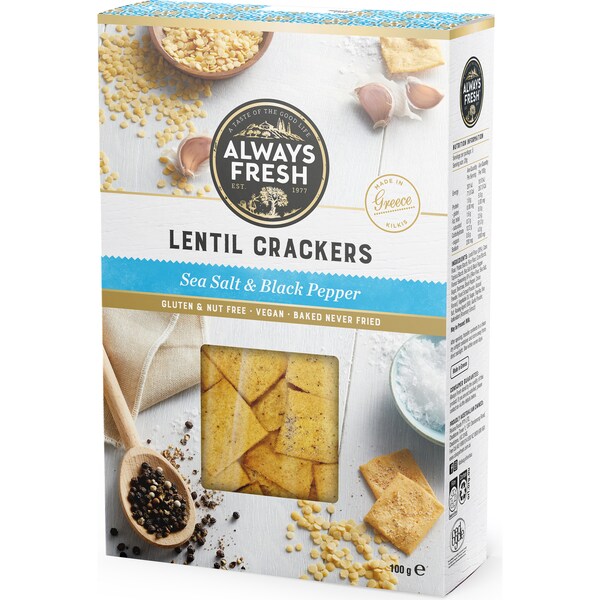 Always Fresh Lentil Crackers Sea Salt & Black Pepper 100g