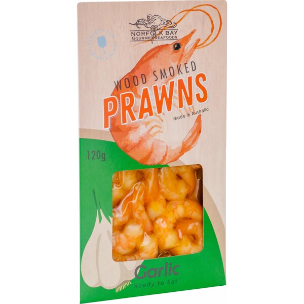 Norfolk Bay Wood Smoked Prawns Garlic 120g