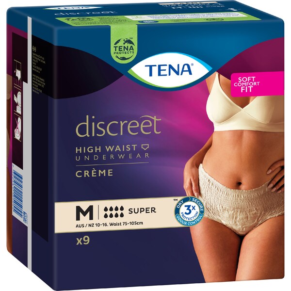 TENA Incontinence Pants Discreet Women High Waist Creme Size M 9 pack