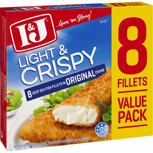 I&J Light And Crispy Crumbed Fish Original 570g