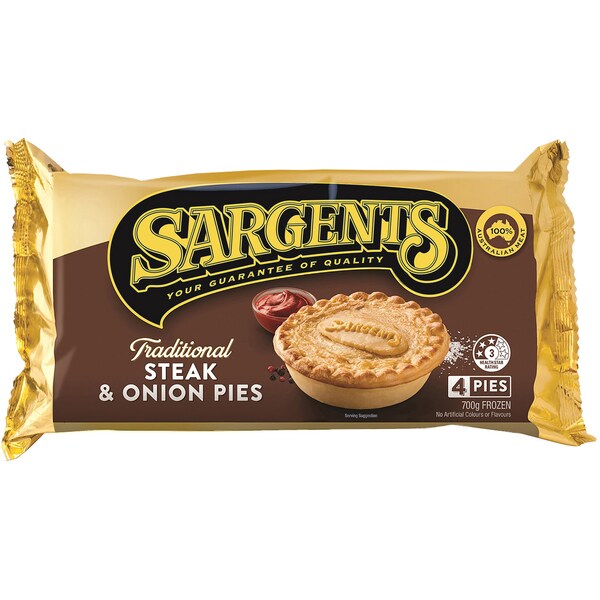 Sargents Traditional Pies Steak & Onion 4 pack