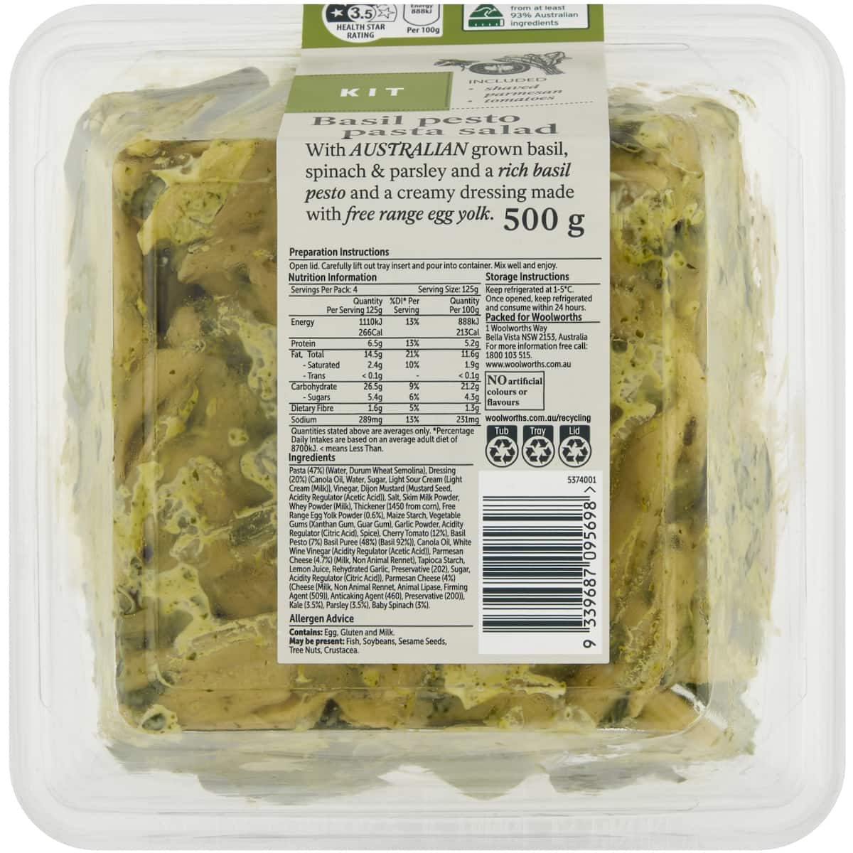 Woolworths Basil Pesto Pasta Salad Kit 500g bunch