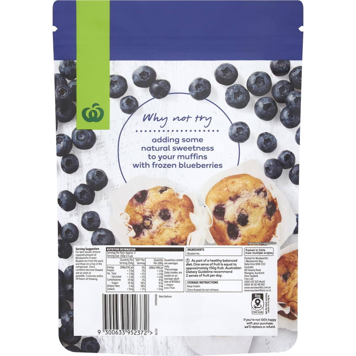 Woolworths Frozen Blueberries 500g bunch