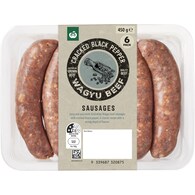 Woolworths 6 Pack Cracked Black Pepper Wagyu Beef Sausages