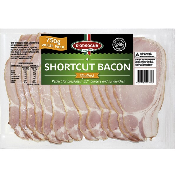 D'Orsogna Bacon Short Cut Rindless 750g