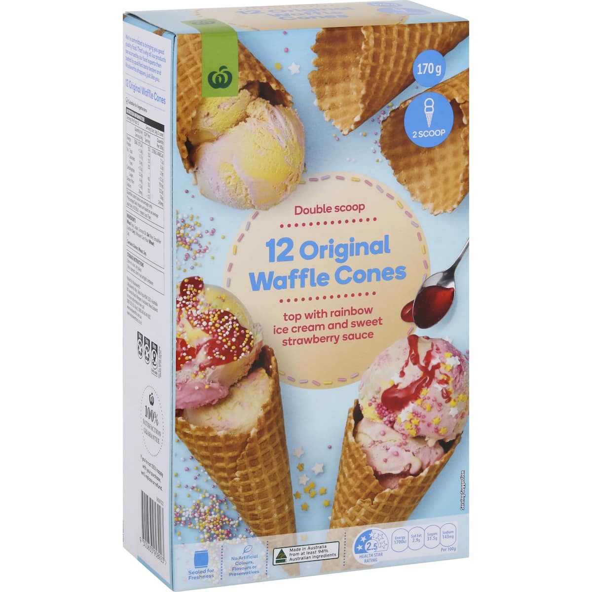 Woolworths Natural Plain Waffle Cones 12 Pack bunch