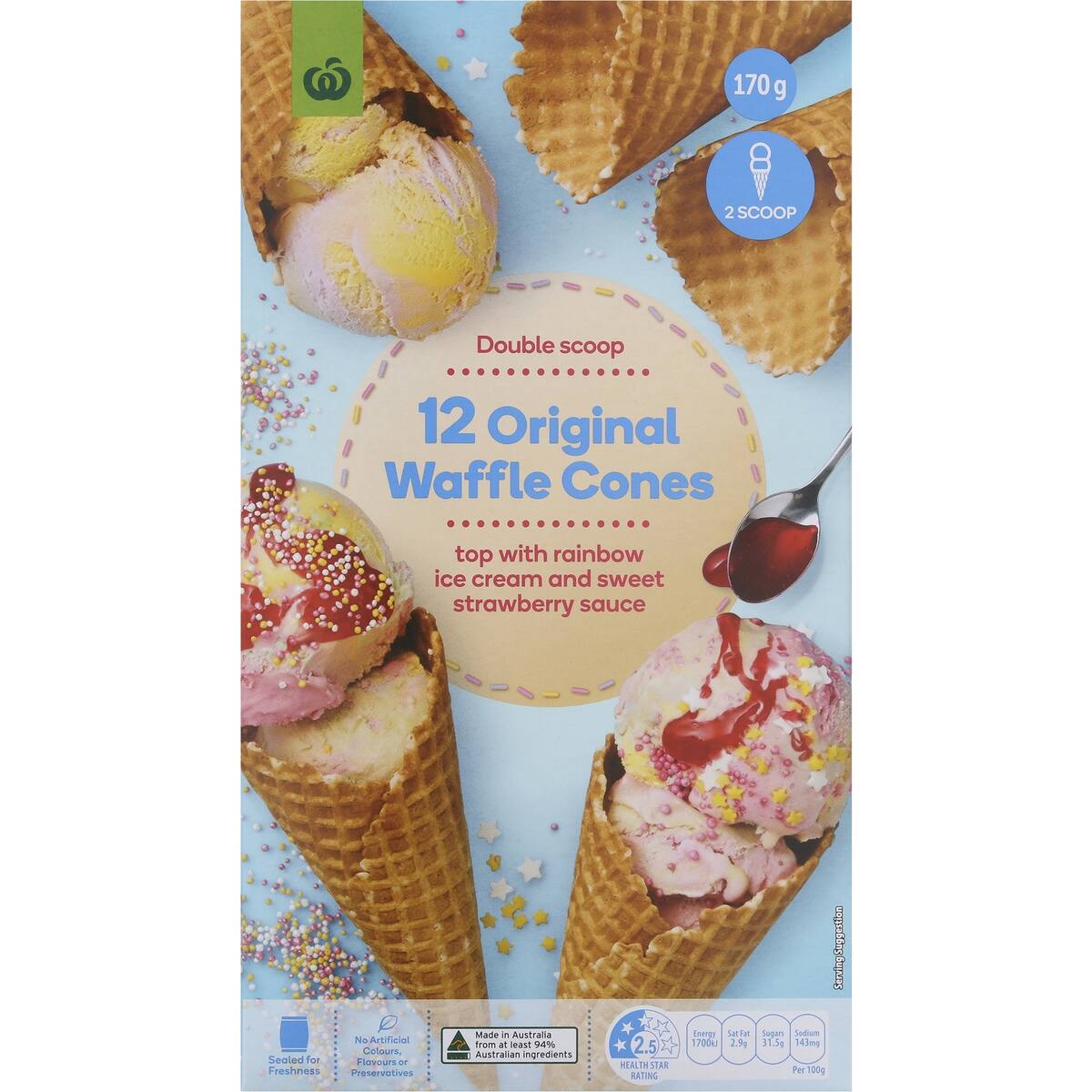 Woolworths Natural Plain Waffle Cones 12 Pack bunch