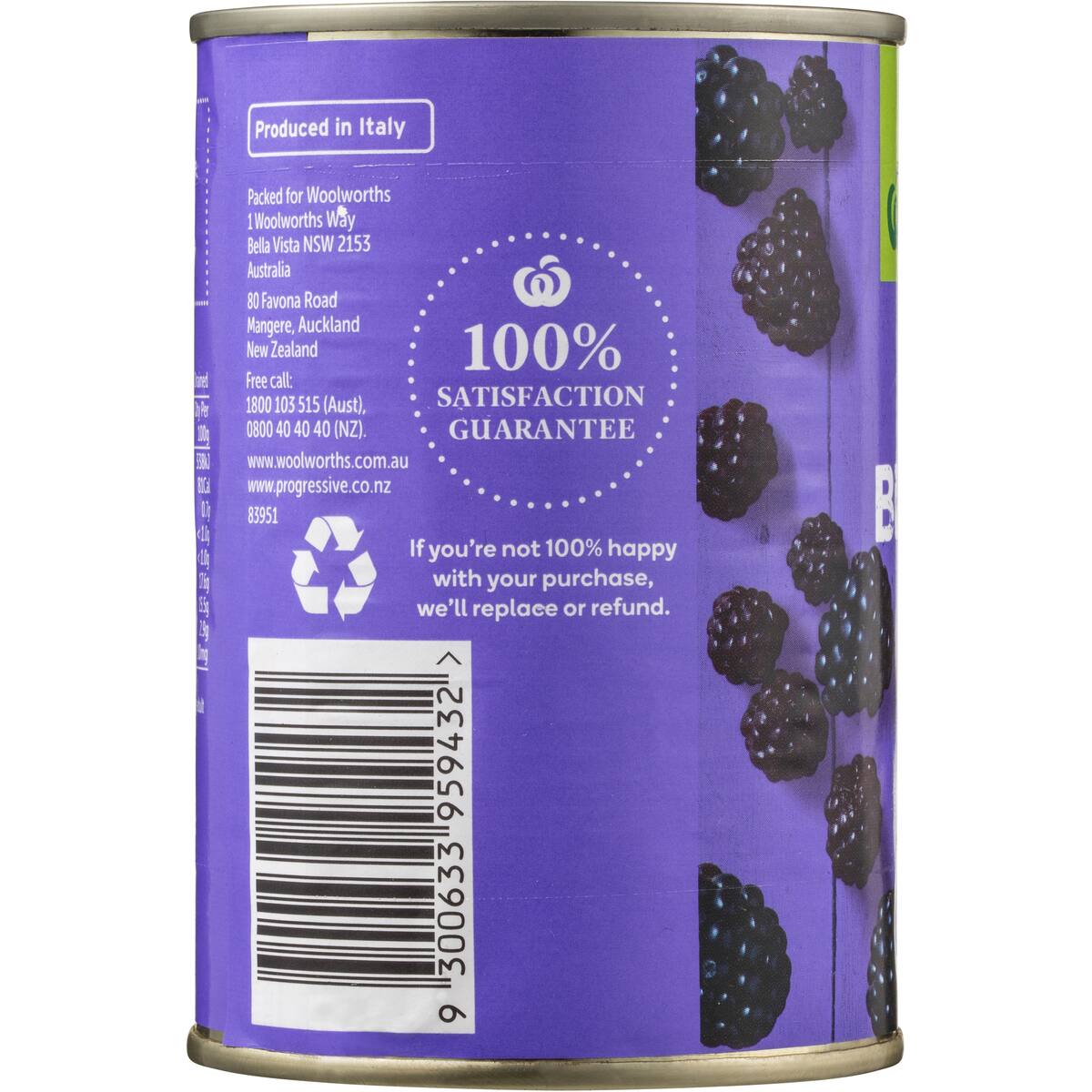 Woolworths Blackberries In Syrup 415g bunch