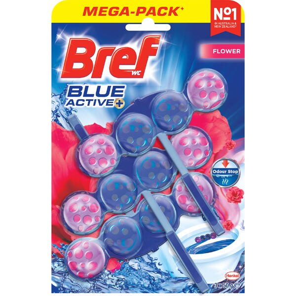 Bref Blue Active Flower Blossom Toilet Cleaner Block 50g x 3 pack
