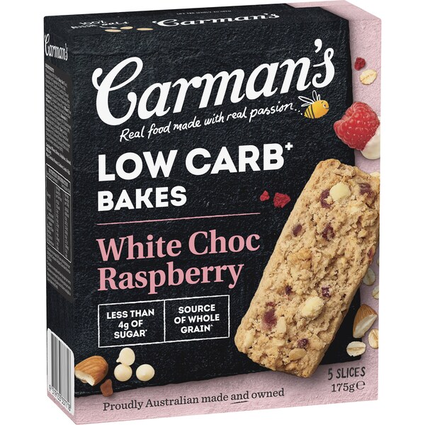 Carman's Low Carb Bakes White Choc & Raspberry 5 pack
