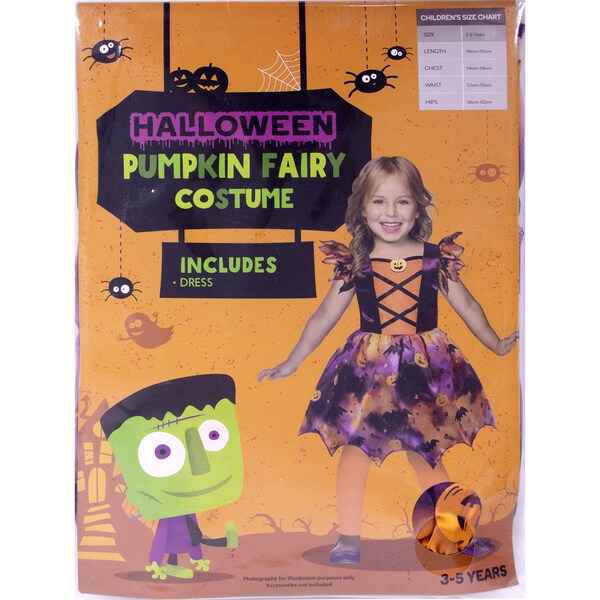 Halloween Dress Up Costume Child Pumpkin Fairy Size 3-5 Years Each