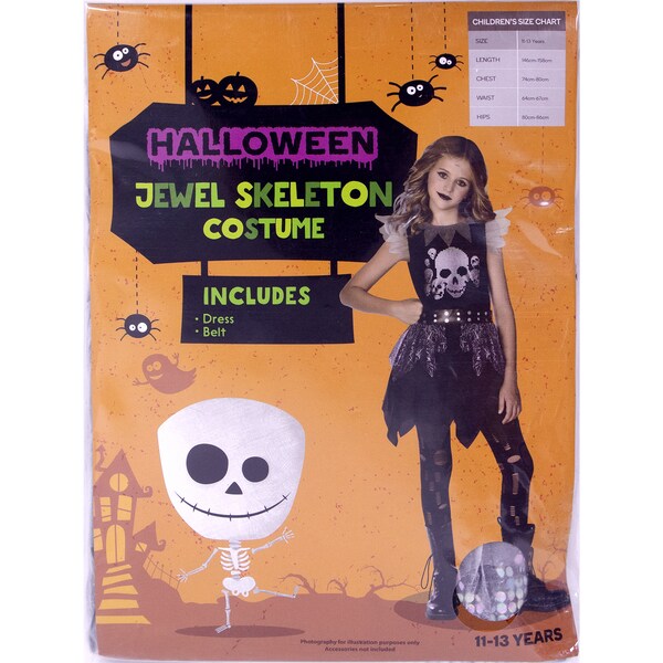 Halloween Dress Up Costume Child Jewel Skeleton Size 11-13 Years Each