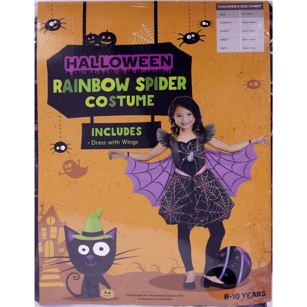 Halloween Dress Up Costume Child Rainbow Spider Size 8-10 Years Each