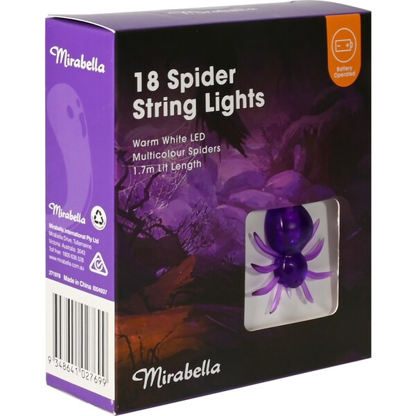 Mirabella Halloween 18 Led String Lights Spider 1.7m Each