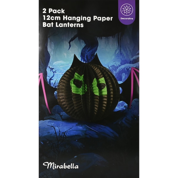 Mirabella Halloween Hanging 12cm Paper Lantern Bat 2 Pack