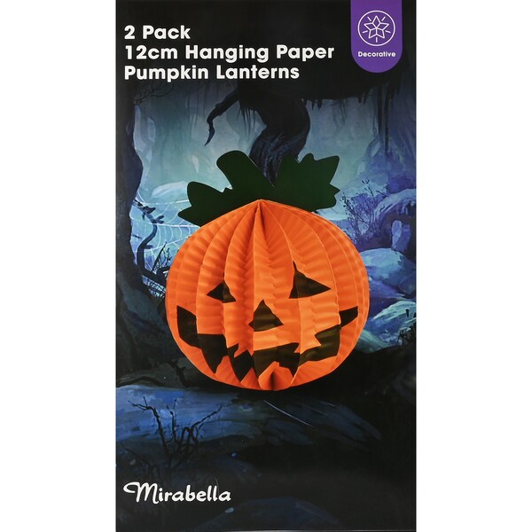Mirabella Halloween Hanging 12cm Paper Lantern Pumpkin 2 Pack