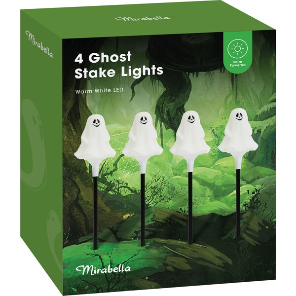 Mirabella Halloween Solar Powered Garden Stake Lights Ghost 4 Pack
