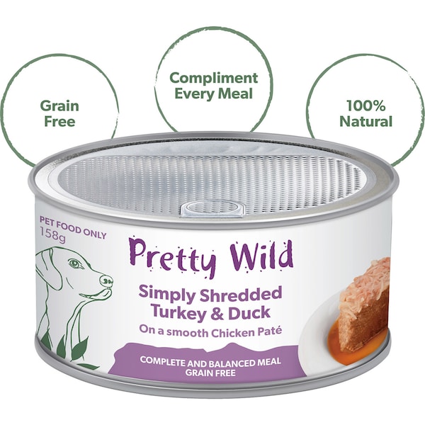 Pretty Wild Simply Shredded Turkey & Duck Dog Food 158g