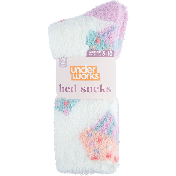 Underworks Ladies Cosy Bed Socks Cupcake Size 5-10 2 Pack
