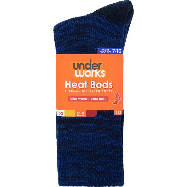 Underworks Mens Heat Bods Crew Socks Blue Size 7-10 Each