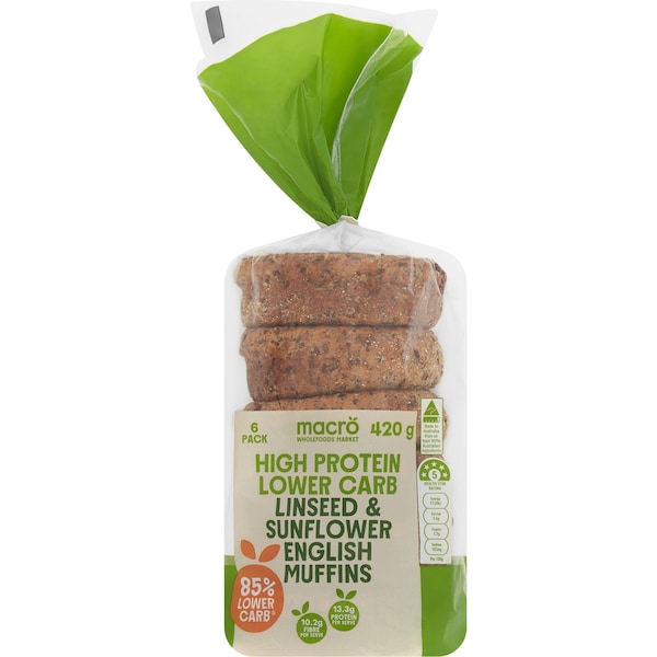 Macro Wholefoods Market High Protein Linseed &amp; Sunflower English Muffins 6 pack