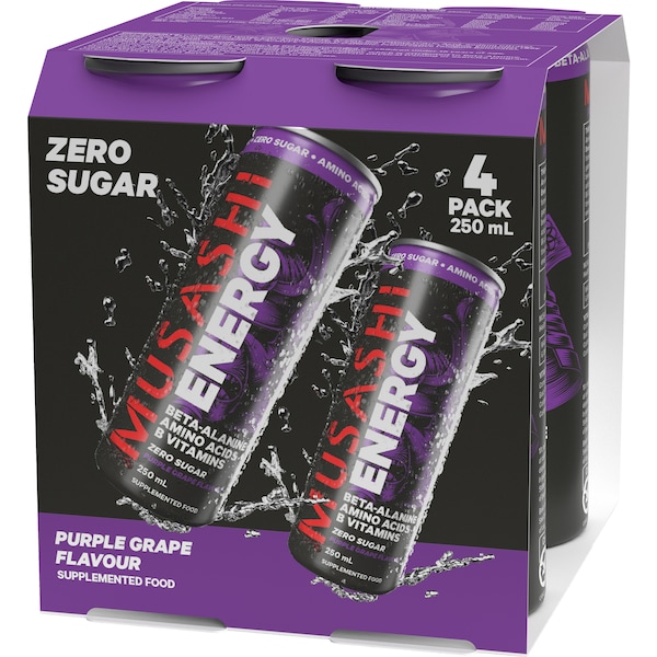 Musashi Zero Sugar Energy Drink Purple Grape 250mL x 4 pack