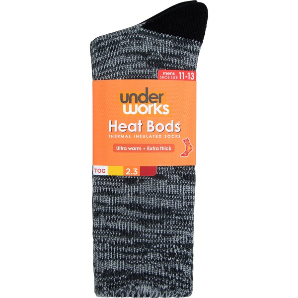 Underworks Mens Heat Bods Crew Socks Grey Size 11-13 Each